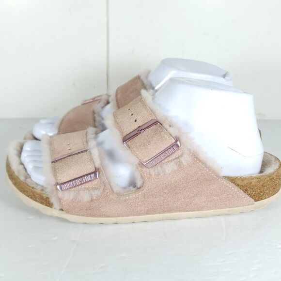 BIRKENSTOCK Women's Arizona EU38 US7 Narrow Pink Suede Shearling Slide Sandals - Picture 2 of 16